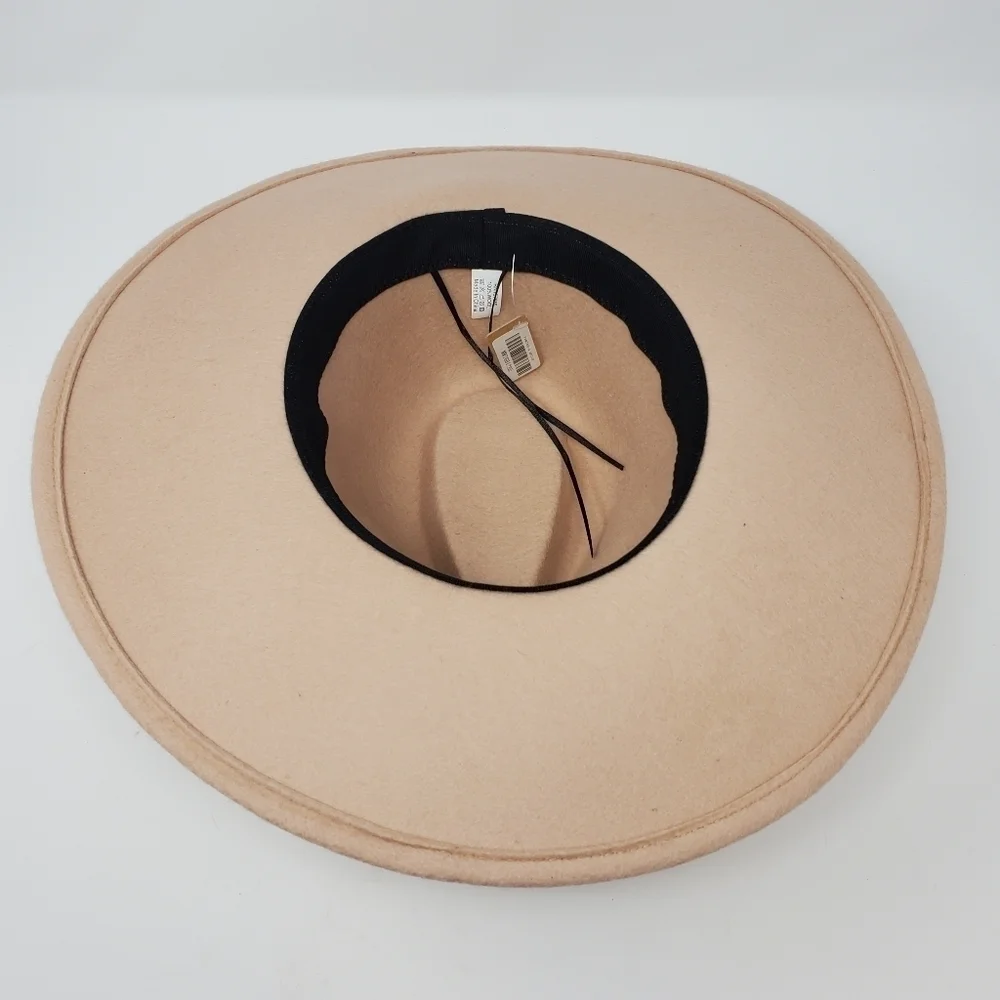 NWT BEIGE 100% WOOL FEDORA HAT WOMEN OS BOHO FESTIVAL WIDE BRIM